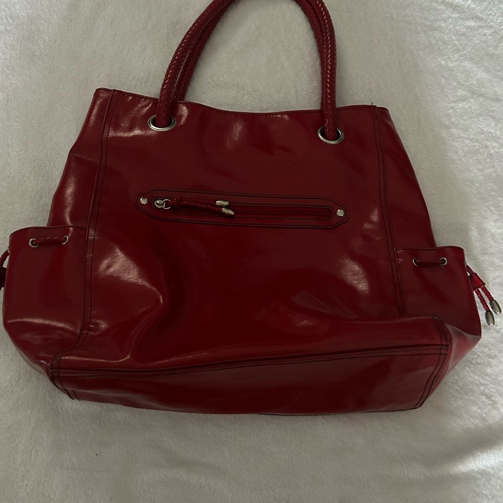 Bold Red Faux Leather Tote Bag with